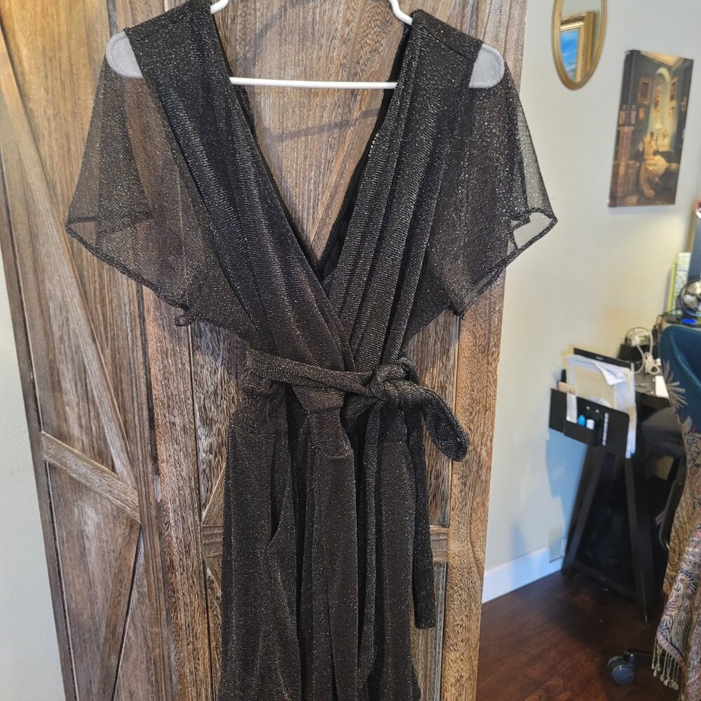 Torrid: Glitter Lurex Flutter Sleeve Surplice Romper